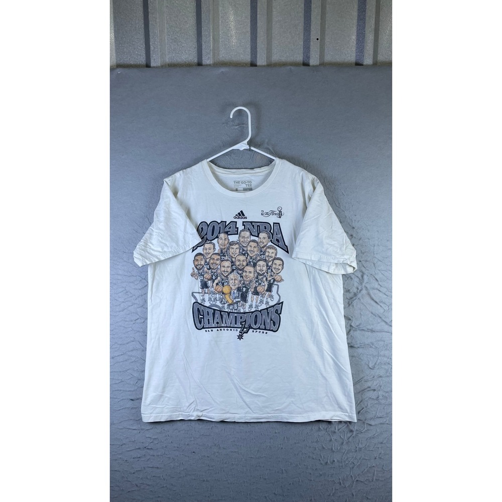 Adidas T-Shirt Mens Large White Excellent 2014 NBA Champions San Antonio Spurs